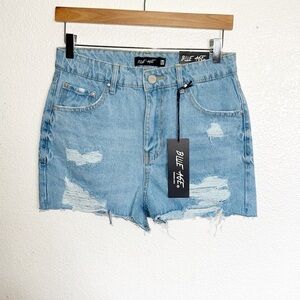 Blue Age Distressed High Rise Light Wash Jeans Shorts